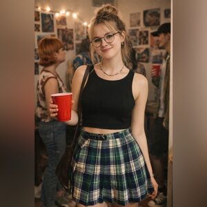 Vintage Wool Plaid Preppy Pleated Wrap Mini Skirt